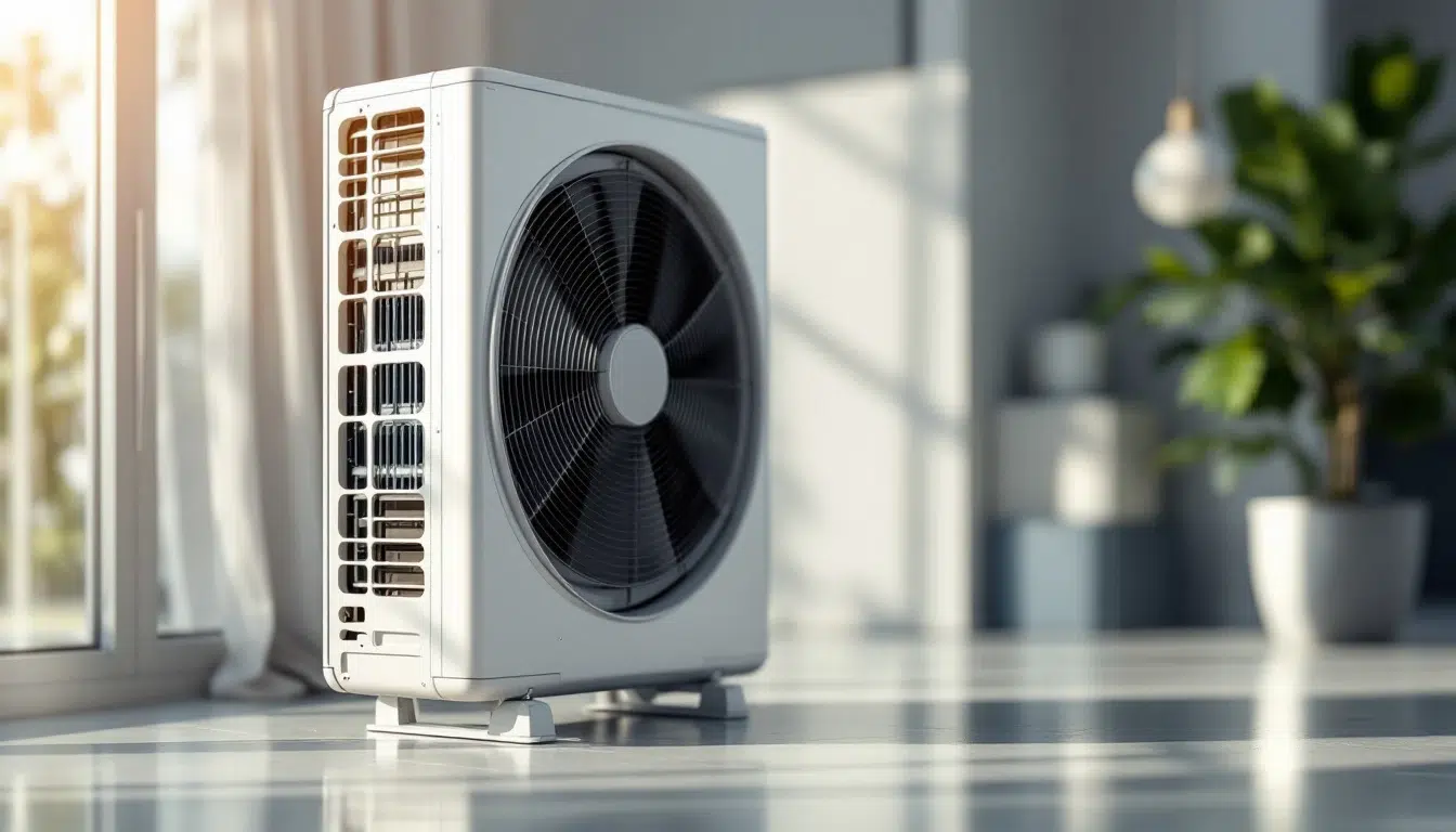 Climatiseur moderne dans un salon ensoleillé.